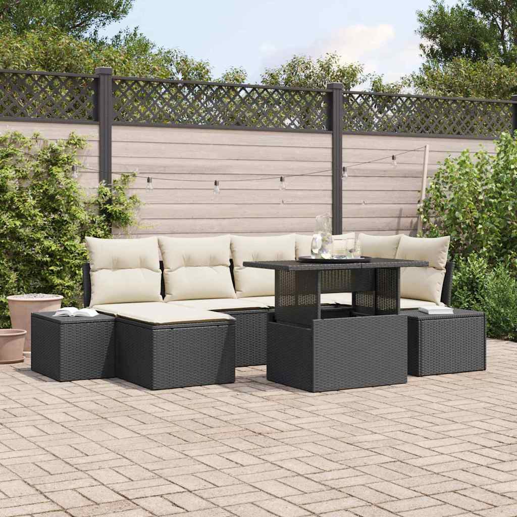 Garten-Sofa-Set mit Speicher 7 pcs Schwarz Poly Rattan
